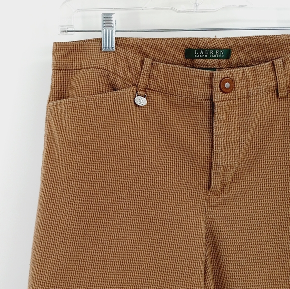 Lauren Ralph Lauren Pants Women's 8 Tan Brown Houndstooth Straight Leg Stretch - Picture 5 of 12